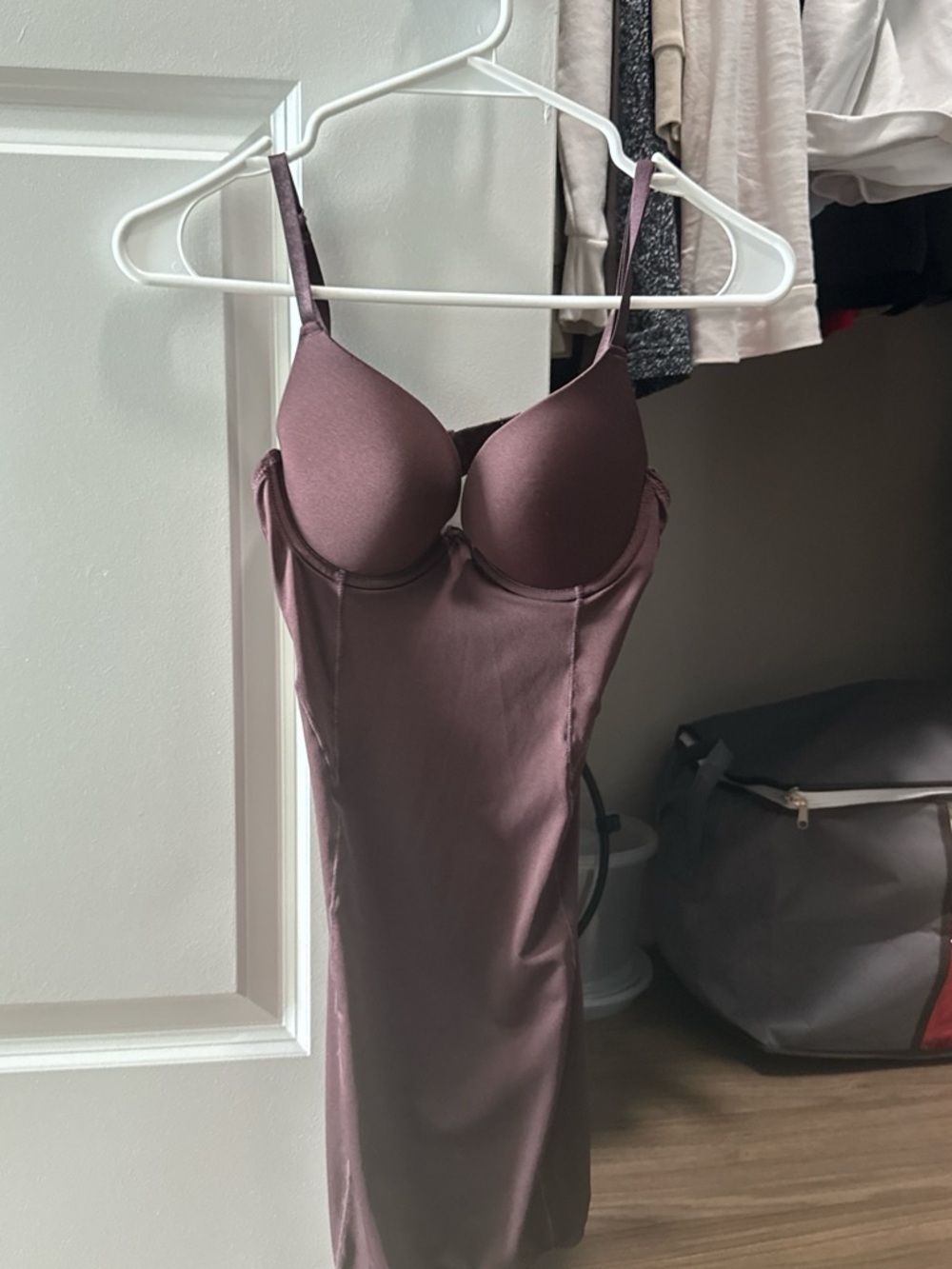 Mauve Satin Slip Dress with Built-In Bra